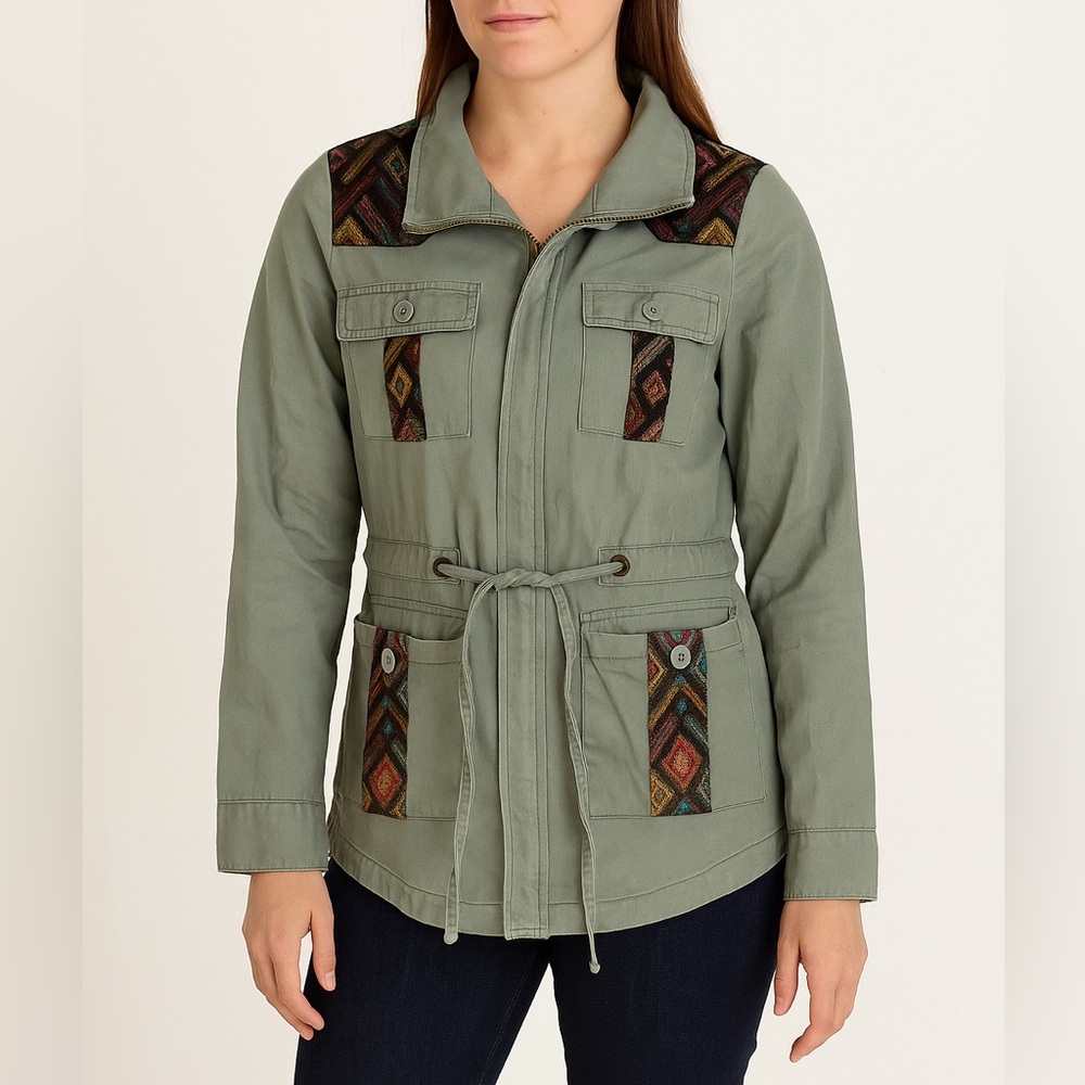 Modcloth Womens Utility Tribal Aztec Print, Embroidered Accents, Size XS